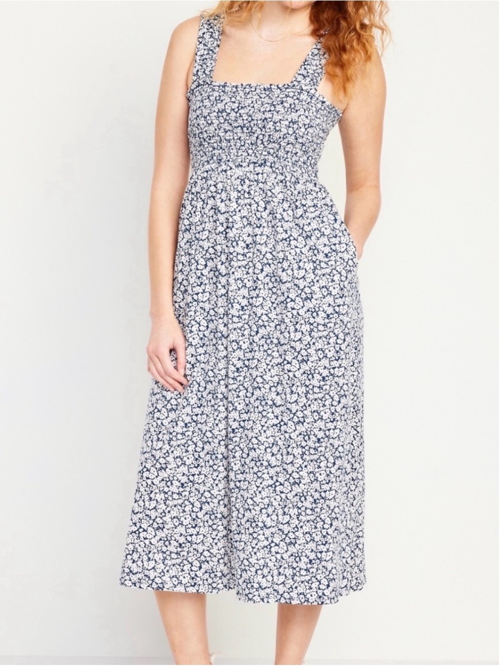 Old Navy Navy and White Floral Midi Dress